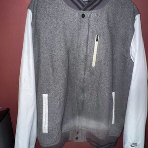 Nike Gray and White Varsity Jacket